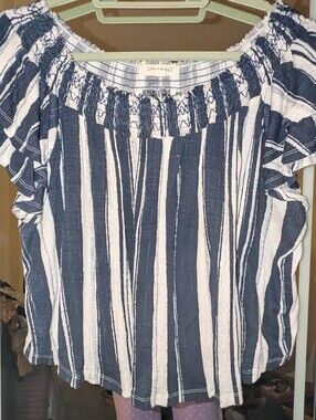 living doll Navy and White Striped Off-Shoulder Blouse